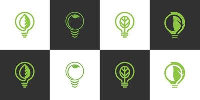 Green bulb logo design vector with leaf logo design