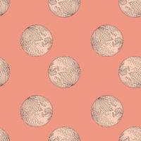Planet earth engraved seamless pattern. Vintage sphere of world in hand drawn style. vector
