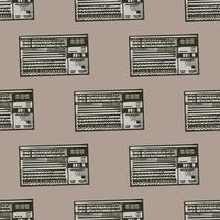 Retro radio engraved seamless pattern. Vintage media equipment in hand drawn style. vector