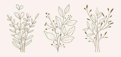 Hand drawn leaf wreath garden frame set vector