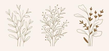 Hand drawn leaf wreath garden frame set vector