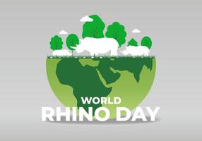 fondo del día mundial del rinoceronte con rinoceronte en el bosque el 22 de septiembre. vector