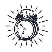 Hand drawn classic ringing alarm clock line art vector