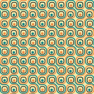 Vector seamless wavy lines truchet patterns In orange green and yellow colors abstract background. Great for clothes, dresses, bedding, paper, blankets, and textile products. Vector illustration.