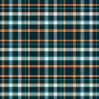 Deep blue, orange modern tartan plaid Scottish seamless pattern. Texture checked plaid designed for clothes, shirts, dresses, bedding, paper, blankets and other textile products. Vector illustration.