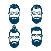 los hombres barbudos se enfrentan al estilo de los hipsters, el logotipo de la barbería de peinado vintage vector