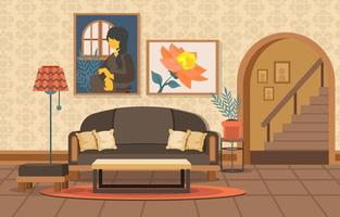 sala de estar retro con pintura vector