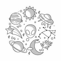 Outerspace Hand Drawn Outline Minimalist Tattoo Collection vector