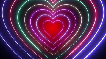 San Valentín ama la animación del símbolo de neón brillante del corazón, el día de San Valentín, los fondos de neón en forma de corazón, las luces de neón aman la forma del corazón. corazón de neón brillante, corazones abstractos dan forma a fondos de neón video