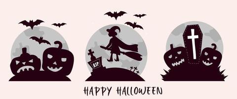 feliz Halloween . elementos para una tarjeta de felicitación, tarjeta de invitación para una fiesta o venta. vacaciones de otoño. ilustración vectorial plana en colores oscuros vector