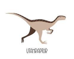 Funny isolated prehistoric dinosaur Utahraptor. Vector illustration of a wild animal.