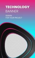 Modern technology banner in geometry style. Futuristic hi-tech colorful background. Vector illustration. Dynamic neon blue, pink line abstractions for typography, design frame for social media post.