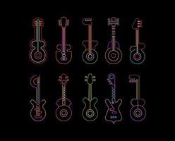 Set of Line Art Neon Guitars vector