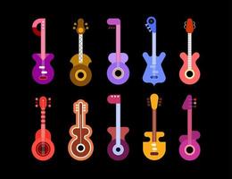 Ten Guitars On A Black Background vector