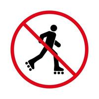 Man in Roll Red Stop Circle Symbol. No Allowed Skating Sign. Ban Entry in Roller Skate Black Silhouette Icon. Caution Forbidden Rollerskate Pictogram. Roller Prohibited. Isolated Vector Illustration.