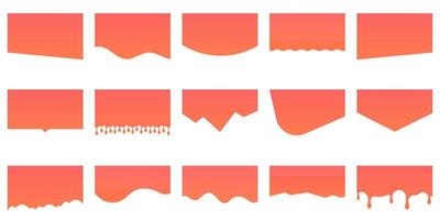 Set of Dividers Shapes for Website. Curve Orange Lines, Drops, Wave Collection of Abstract Design Element for Top, Bottom Page Web Site. Isolated Vector Illustration.