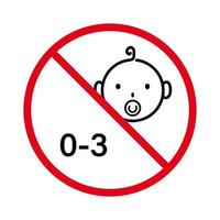 No Allowed Danger Pacifier Toy Sign. Forbid for Kid Under 3 Year Pictogram. Prohibit Not Suitable Child Red Stop Outline Symbol. Ban Baby Age Three Years Black Line Icon. Isolated Vector Illustration.