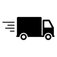 pictograma de glifo de envío rápido de furgoneta de carga. icono de silueta negra del servicio de entrega de camiones. transporte de envío urgente de vehículos. el camión de mensajería entrega el símbolo plano del paquete de pedido. ilustración vectorial aislada. vector