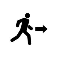 Exit Person Sign. Emergency Fire Safety Way Escape Black Silhouette Icon. Arrow Direction Evacuation in Office Building Glyph Pictogram. Man Run Leaving Flat Symbol. Isolated Vector Illustration.
