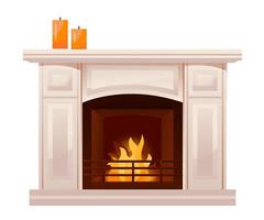 House fireplace with firewood flames. Home open hearth fireplaces. Cartoon vector illustration