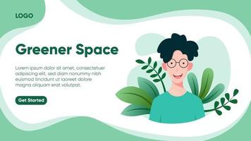 plantilla de banner editable con ilustración de un niño y fondo verde vector