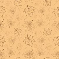 Autumn pattern with contour carved leaves on beige background vector