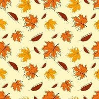 Pattern with colorful autumn leaves, outline and paint, in cartoon style. Ideal for packaging, notebooks, school supplies, children's clothing