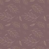 Autumn pattern with contoured leaves on red background vector