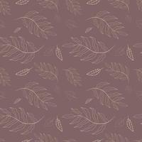 Autumn pattern with contoured leaves on red background vector