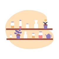 Kitchen supplies on shelves. Flat vector illustration isolated on white background.