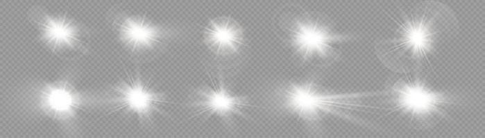 efecto de luz de destello de lente especial de luz solar vectorial. destello de sol de lente frontal. desenfoque vectorial en luz radiante. elemento de decoración haces de estrella horizontales y proyector. estrella