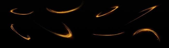 Golden glowing shiny lines effect vector background. Luminous white lines of speed. Light glowing effect. Light trail wave, fire path trace line and incandescence curve twirl.