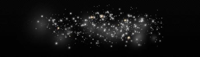 efecto de fondo de partículas de brillo blanco vectorial para tarjeta rica de saludo de lujo. efecto de luz especial de brillo de chispas blancas. textura brillante. chispas de polvo de estrellas en una explosión sobre un fondo negro. vector