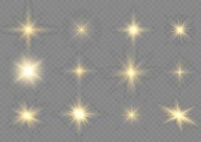 conjunto de efectos de luz blanca aislada brillante, destello de lente, explosión, brillo, línea, destello solar, chispa y estrellas. diseño abstracto de elementos de efectos especiales. rayo de brillo con relámpago vector