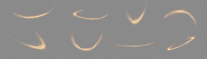 Golden glowing shiny lines effect vector background. Luminous white lines of speed. Light glowing effect. Light trail wave, fire path trace line and incandescence curve twirl.