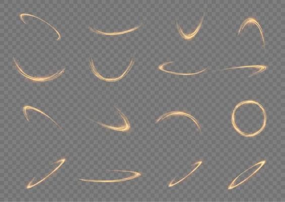 Golden glowing shiny lines effect vector background. Luminous white lines of speed. Light glowing effect. Light trail wave, fire path trace line and incandescence curve twirl.