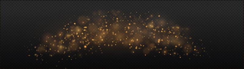 The dust sparks and golden stars shine with special light. Vector sparkles. Christmas light effect.