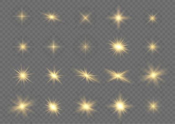 Glow isolated white light effect set, lens flare, explosion, glitter, line, sun flash, spark and stars. Abstract special effect element design. Shine ray with lightning