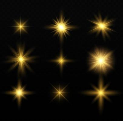 Glow isolated white transparent light effect set, lens flare, explosion, glitter, line, sun flash, spark and stars. Abstract special effect element design. Shine ray with lightning