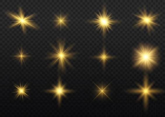 Glow isolated white light effect set, lens flare, explosion, glitter, line, sun flash, spark and stars. Abstract special effect element design. Shine ray with lightning