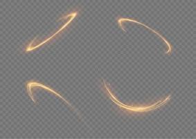 Golden glowing shiny lines effect. Luminous white lines of speed. Light glowing effect. Abstract motion lines. Light trail wave, fire path trace line and incandescence curve twirl vector