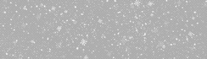 Snow and wind. Vector heavy snowfall, snowflakes in various shapes and forms. Many white cold flakes elements. White snowflakes are flying in the air. snow background.