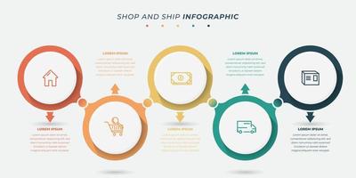 plantilla de infografía en diseño de círculo con icono y diseño de 5 opciones vector