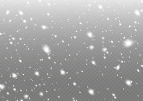 White snowflakes are flying in the air. snow background.Many white cold flakes elements.  Snow and wind. Vector heavy snowfall, snowflakes in various shapes and forms.