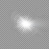 efecto de luz de destello de lente especial de luz solar vectorial. destello de sol de lente frontal. desenfoque vectorial en luz radiante. elemento de decoración haces de estrella horizontales y proyector. estrella vector