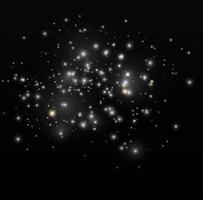 efecto de fondo de partículas de brillo blanco vectorial para tarjeta rica de saludo de lujo. efecto de luz especial de brillo de chispas blancas. textura brillante. chispas de polvo de estrellas en una explosión sobre un fondo negro. vector