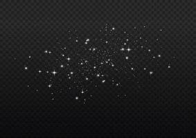 Vector white glitter particles background effect for luxury greeting rich card. White sparks glitter special light effect. Sparkling texture. Stardust sparks in an explosion on a black background.