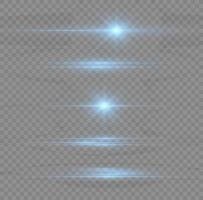 Blue horizontal lens flares pack. Laser beams, horizontal light rays. Beautiful light flares. Flash light with fairy dust sparks and golden stars shine. Dusty shine light. vector