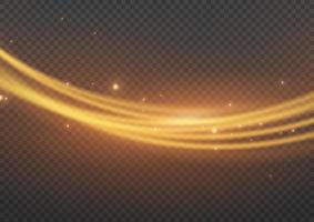 Golden glowing shiny lines effect vector background. Luminous white lines of speed. Light glowing effect. Light trail wave, fire path trace line and incandescence curve twirl.