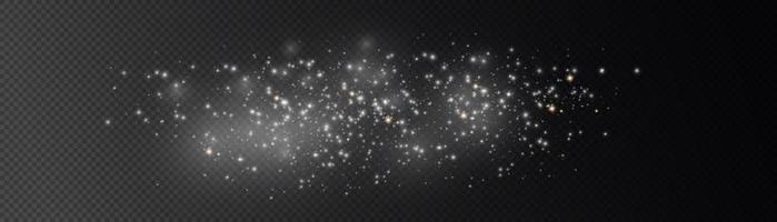 efecto de fondo de partículas de brillo blanco vectorial para tarjeta rica de saludo de lujo. efecto de luz especial de brillo de chispas blancas. textura brillante. chispas de polvo de estrellas en una explosión sobre un fondo negro. vector